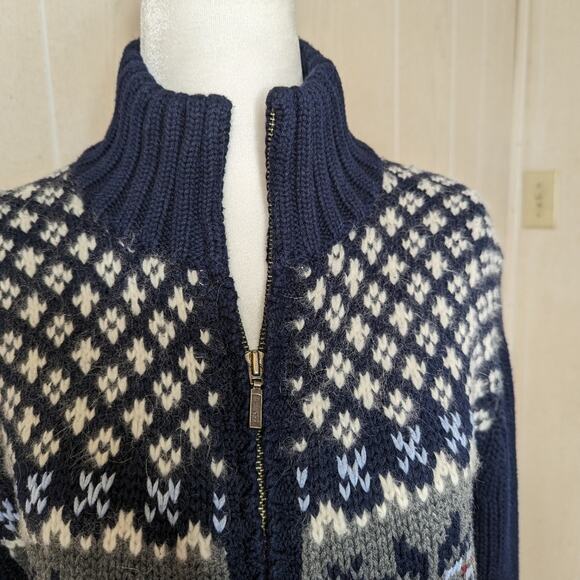 Eddie Bauer navy intarsia fair isle zip up Nordic holiday sweater size large - Picture 5 of 11